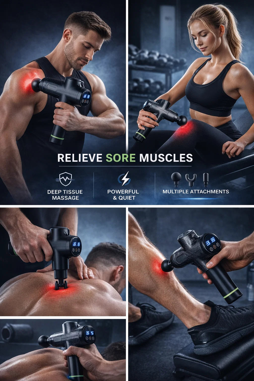 20 Level Massage Gun Fascia Deep Muscle Relax Body Neck Massager Electric Fitness Equipment